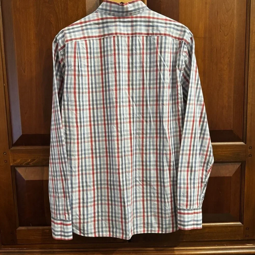 J.Crew Flex Washed Plaid Button Down Shirt Red Blue White Gingham Shirt XL
